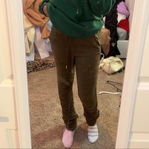 Small olive green stacked sweatpants